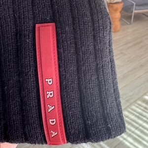 PRADA Sport ribbed knitted black beanie hat unisex